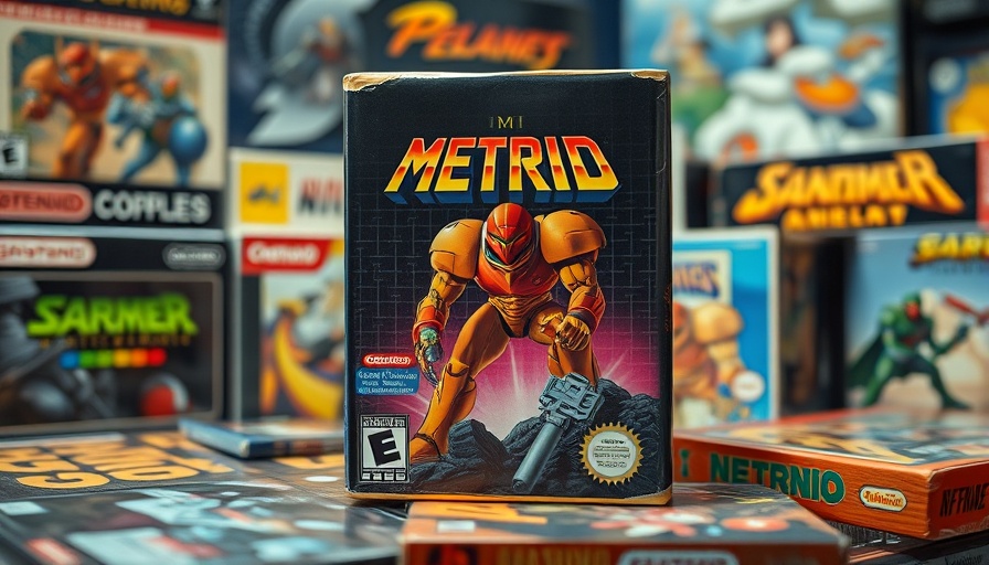 Retro Metroid game box surrounded by classics.