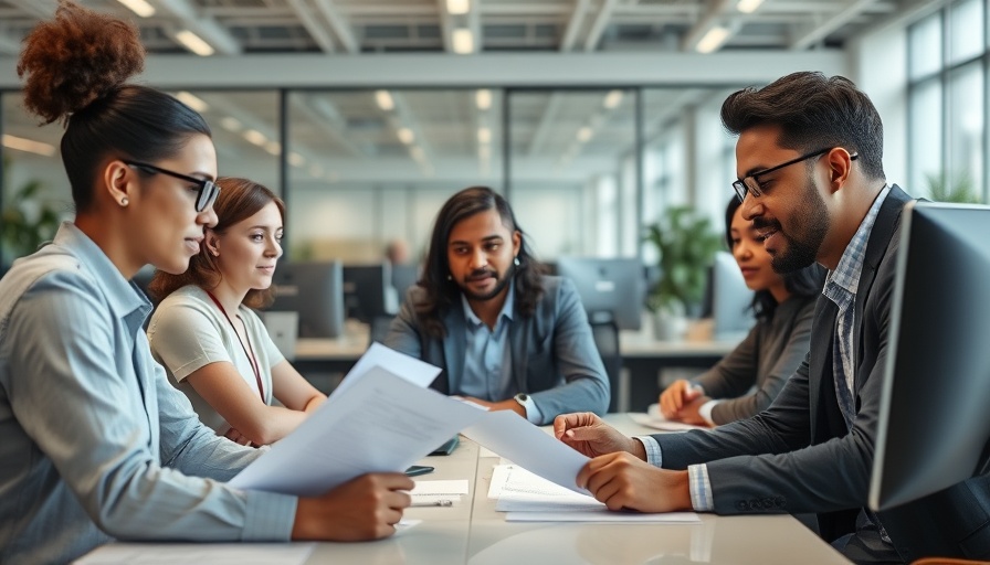 Diverse employees working in a professional office, focused on tasks.