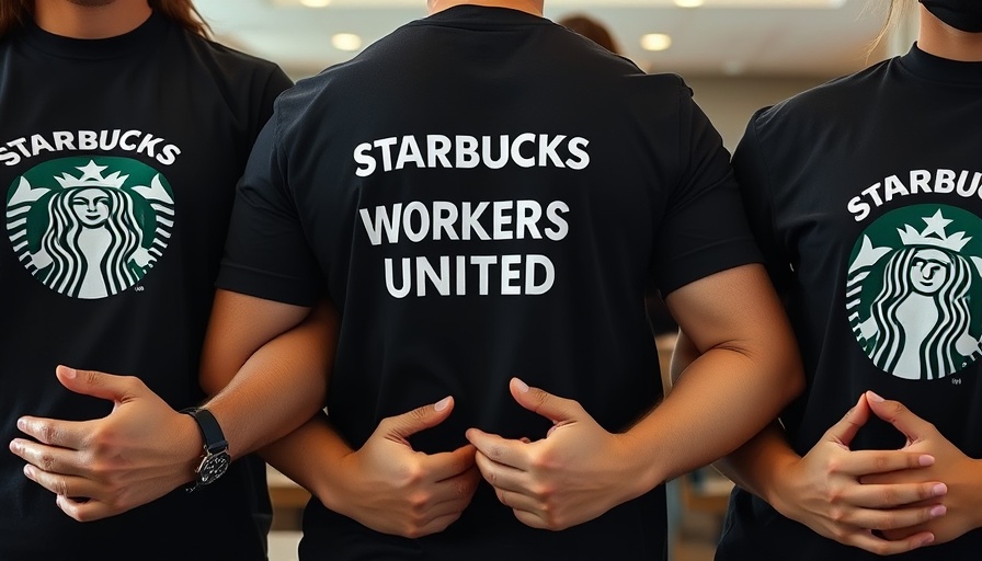 People in Starbucks Workers United shirts join arms, illustrating HR compliance.