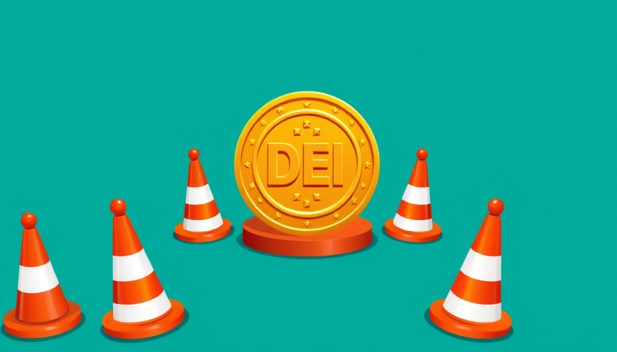 New DOJ guidance on DEI illustrated with a golden DEI coin surrounded by traffic cones