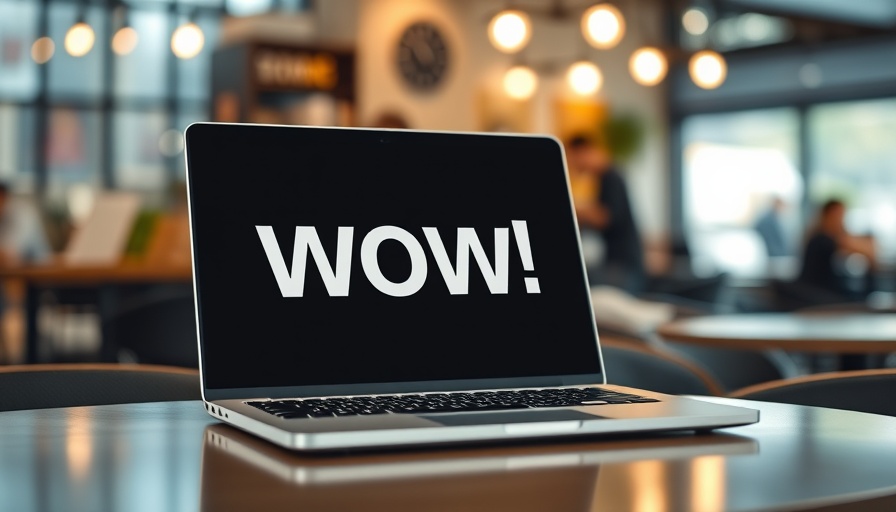 Modern laptop in cafe displaying 'WOW!', concept of private equity in fiber networks.