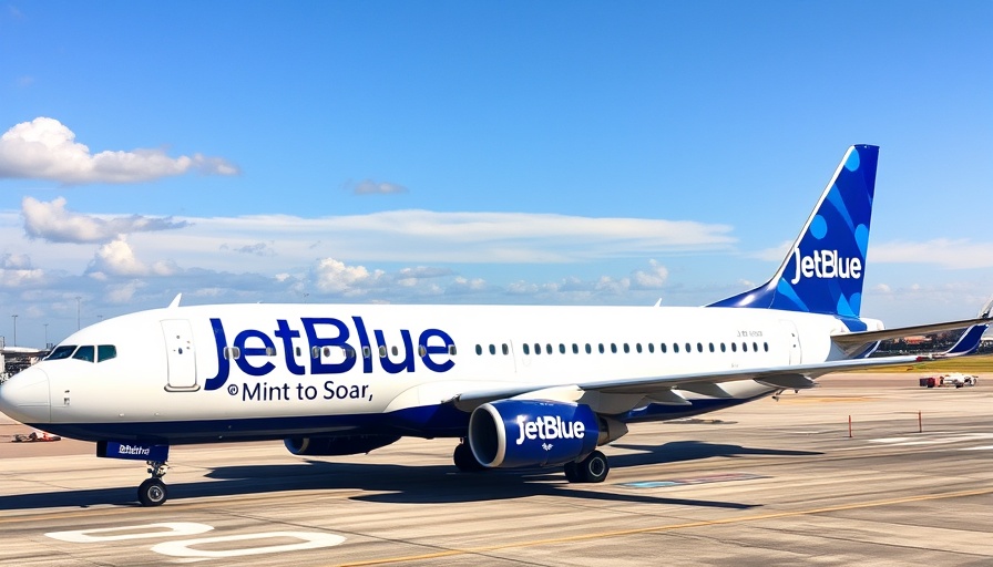 JetBlue plane on runway at airport under blue sky.