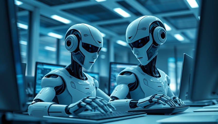 AI manager preference: Futuristic robots working in a dimly lit office.