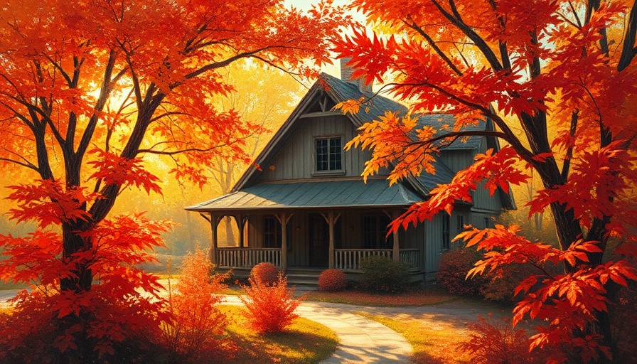 Autumn landscape with colorful trees in a rustic garden setting in Omaha.