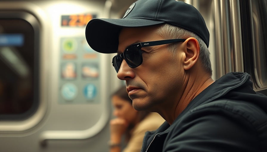 Contemplative man on subway in NYC.
