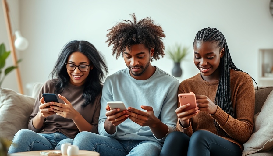 Diverse Gen Z group engaging with phones in a relaxed setting