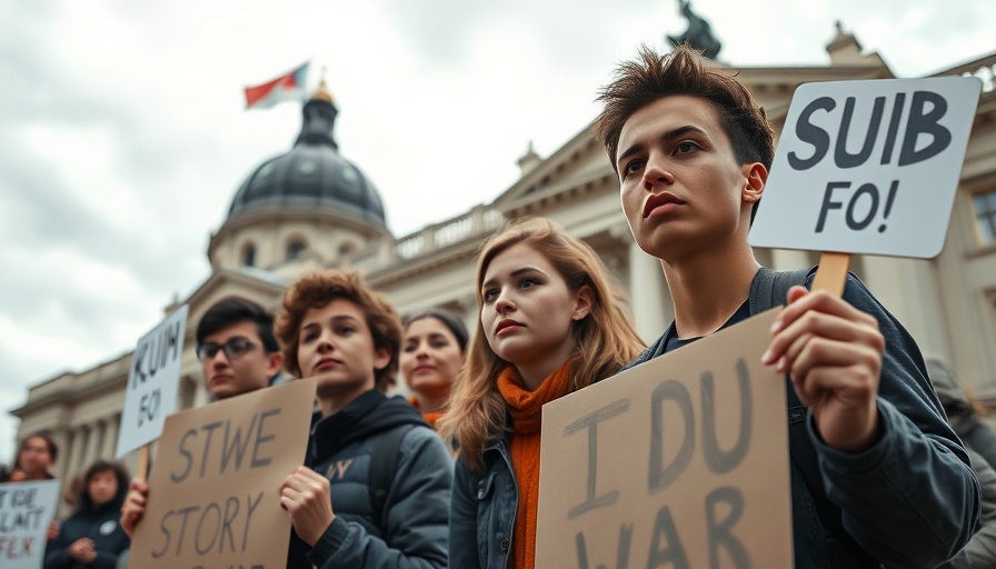 Young activists protest student debt in front of historic building.