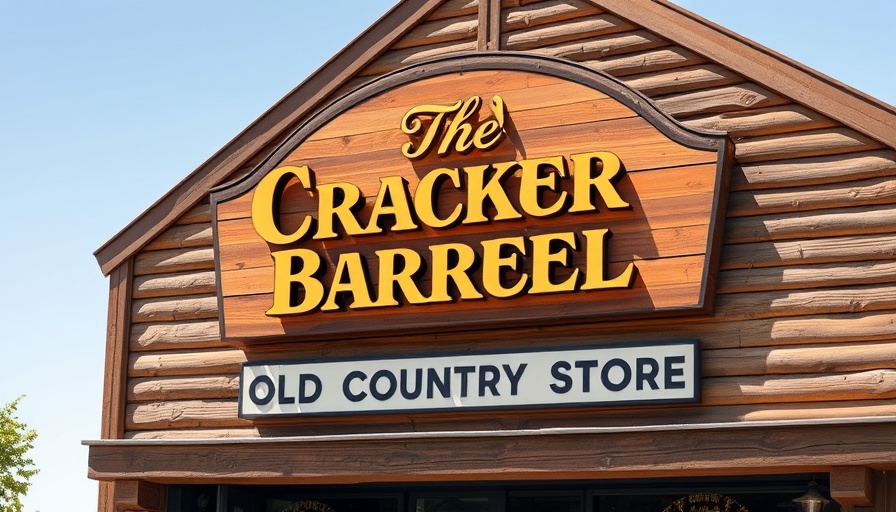 Cracker Barrel sign at store entrance, highlighting logo.