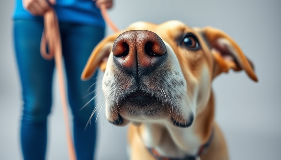 Close-up of dog's nose with person in blue, ISP dog program.