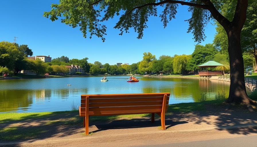 Tranquil park lake during Labor Day Weekend events in Omaha.