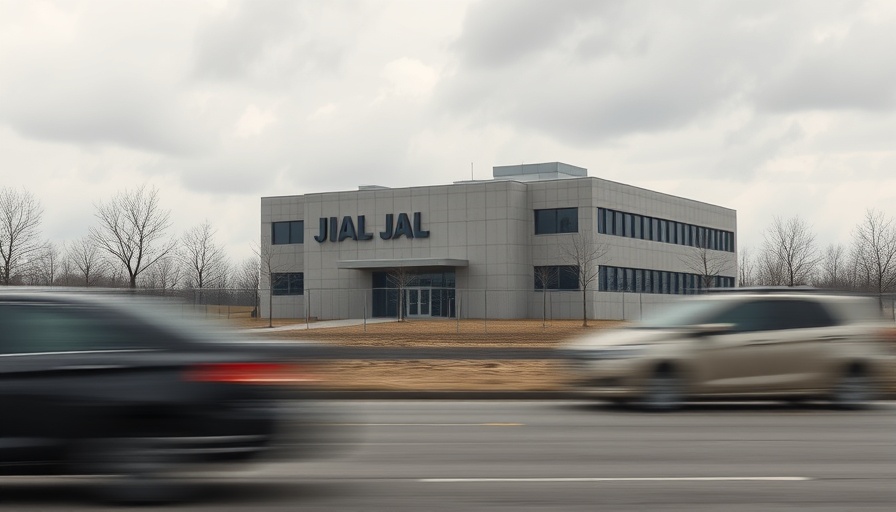 Vanderburgh County Jail with speeding cars in foreground