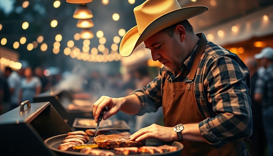San Antonio festivals: grill master at outdoor event seasoning meat.