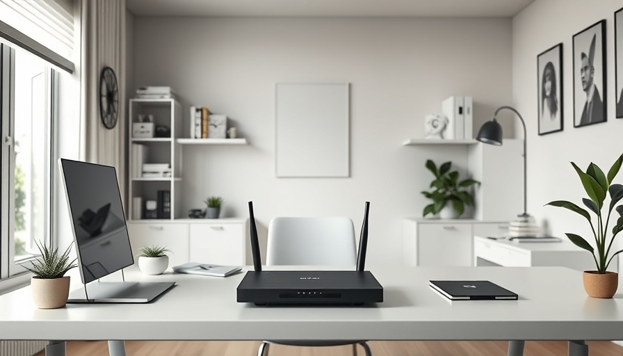 Modern home office with router and laptop for home Wi-Fi setup Omaha.
