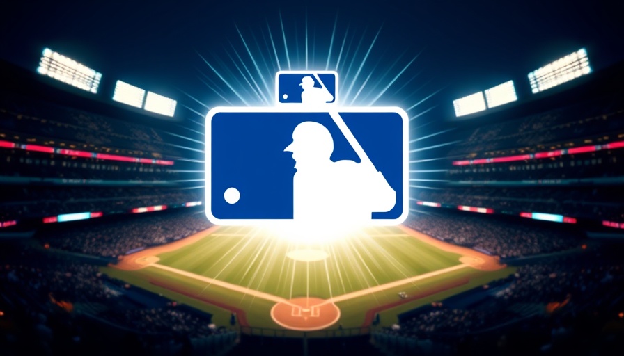 Minimalist MLB logo on stadium backdrop, illuminated lights.