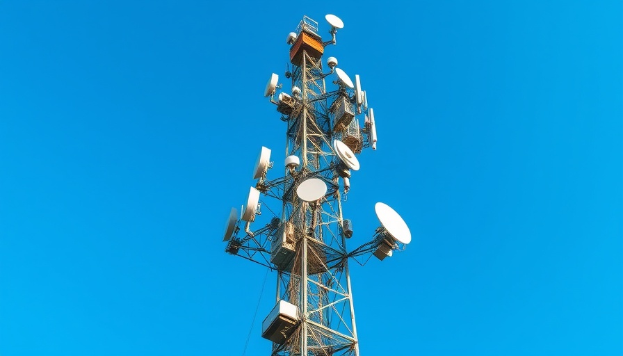 Communications tower with antennas signaling fiber internet outage in Afghanistan.