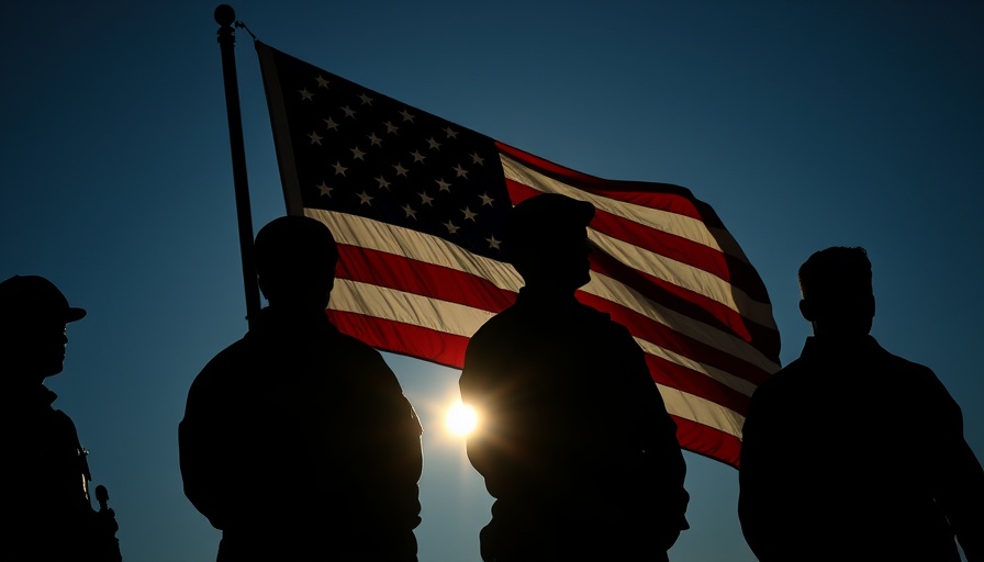 Silhouetted soldiers with American flag symbolizing unity and strategy