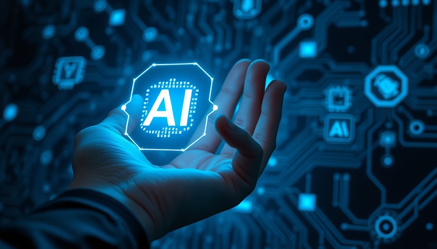 Futuristic digital AI symbol in a hand, representing advanced technology.