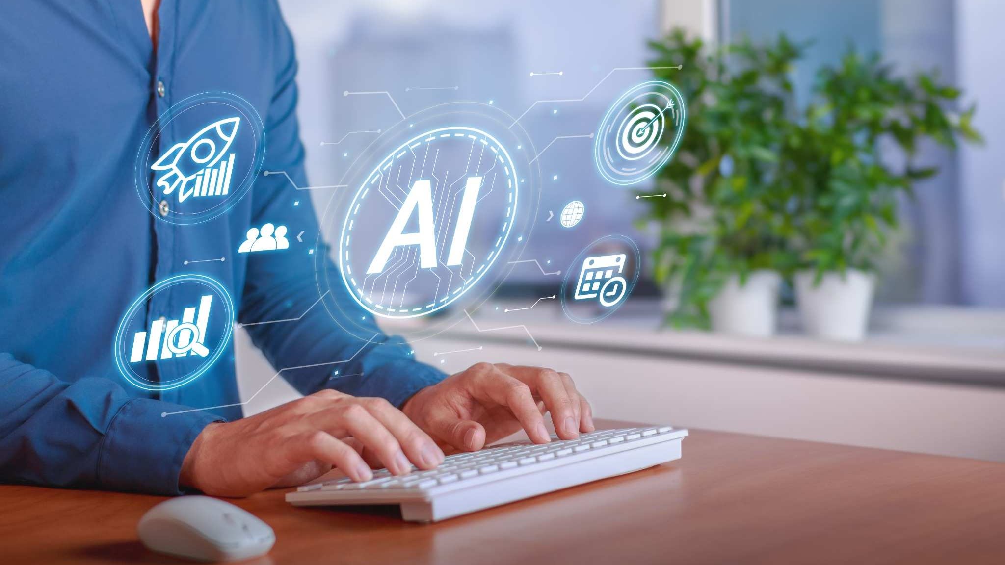 Brand Optimization for AI Search illustrated with stylized hand and abstract network