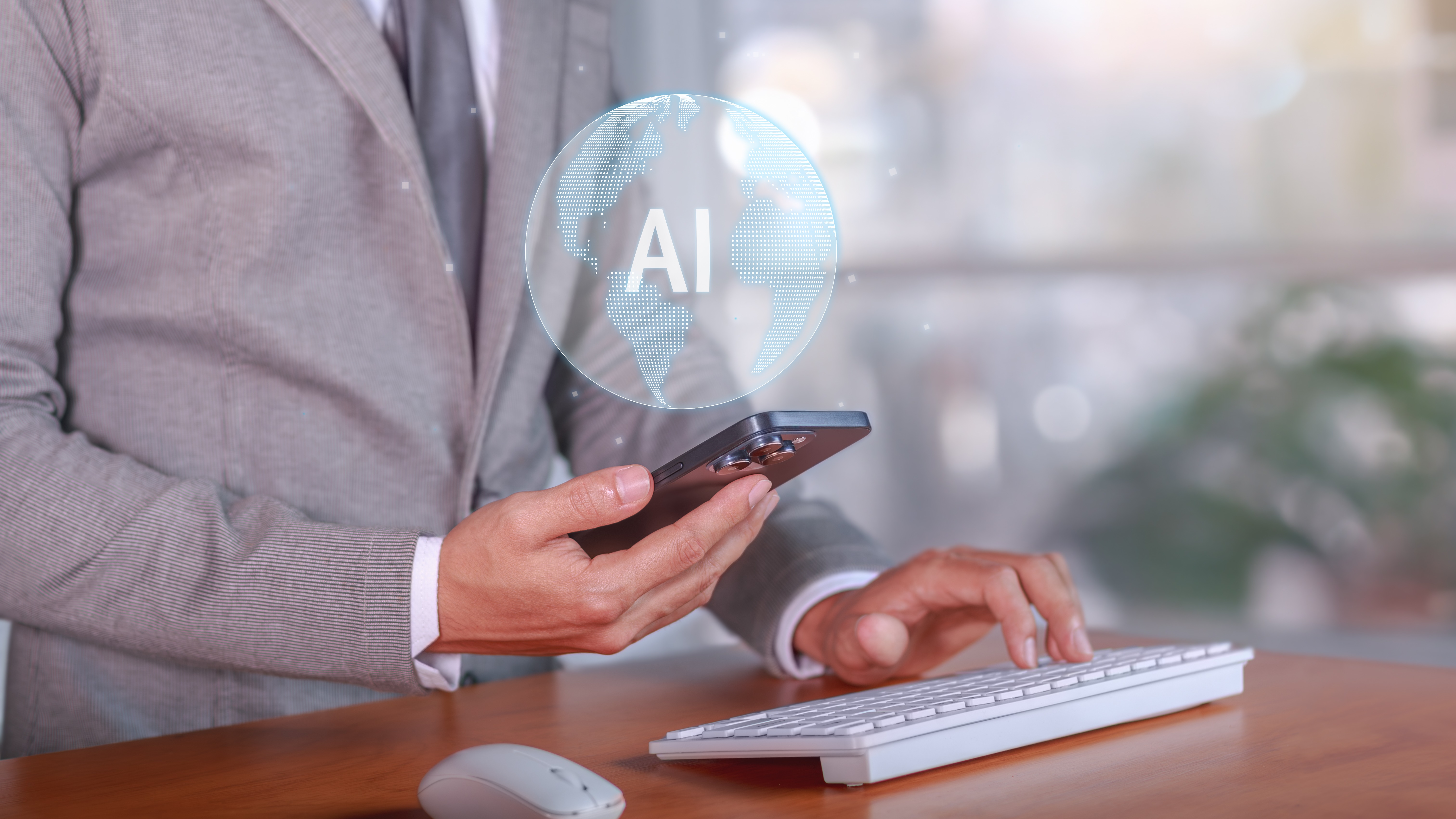 Robotic and human hands symbolize AI readiness gap in futuristic setting.