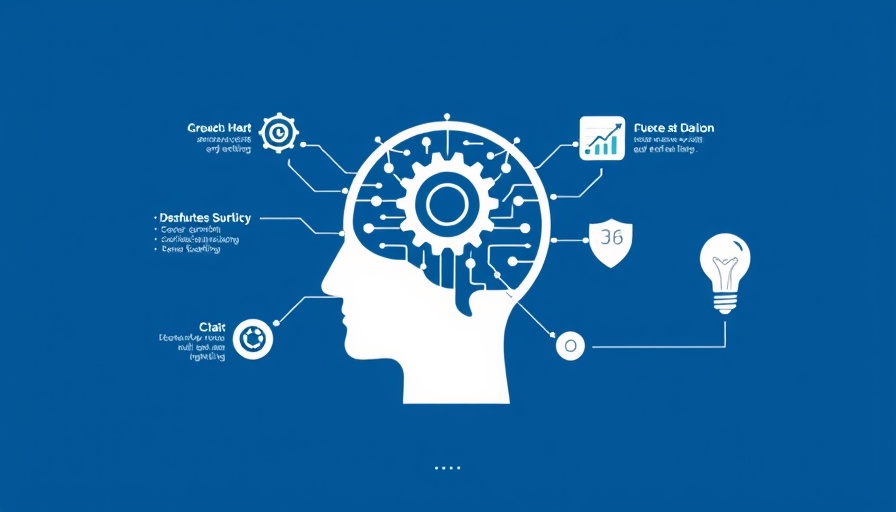 AI Strategy Essentials infographic with key icons on blue.