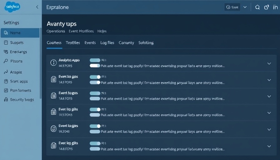 Salesforce Event Monitoring dashboard interface with settings.
