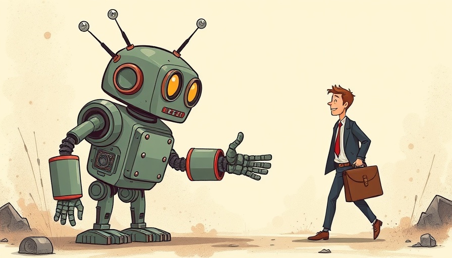Whimsical depiction of AI agents in enterprise software with a large robot.