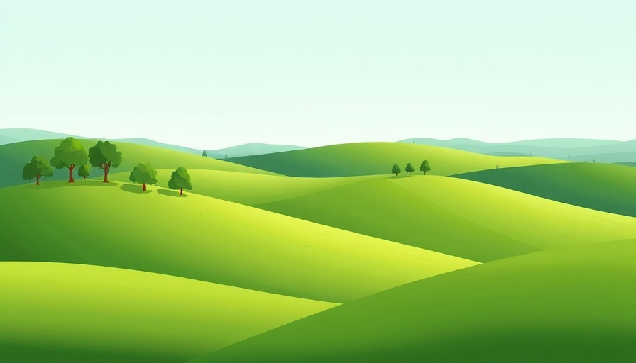 Illustration of rolling hills under a blue sky, serene landscape.