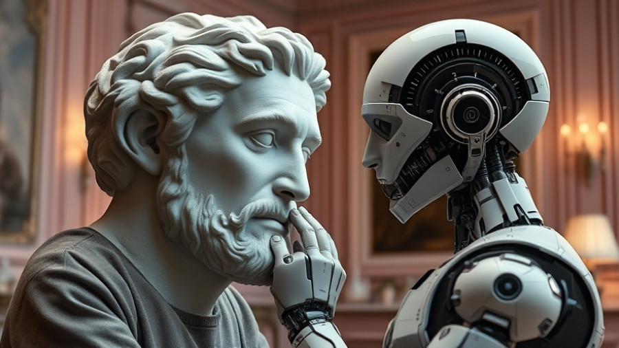 Elderly artist and AI robot co-create sculpture, illustrating custom AI model for marketing.