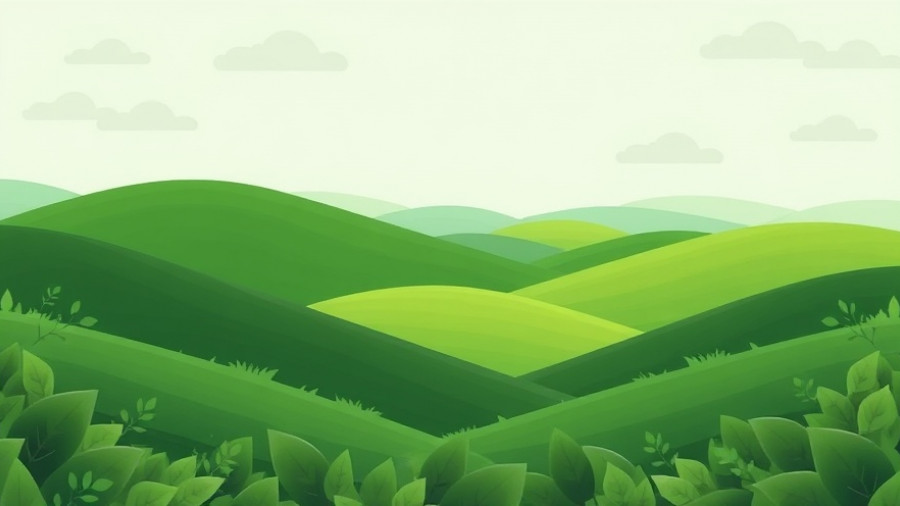 Illustration of rolling green hills and leaves for Salesforce awards