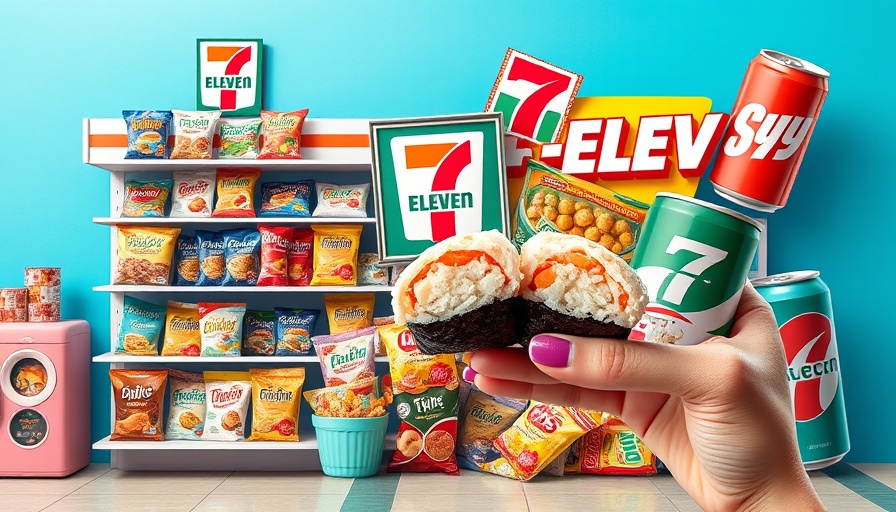 Colorful collage with convenience store snacks and global brands, lessons in global expansion.