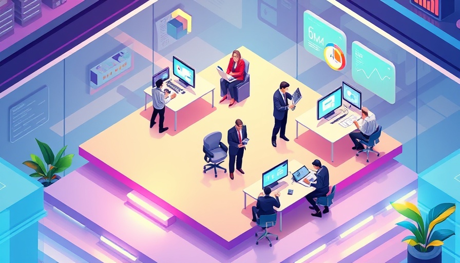 Isometric illustration of sales and service teams collaborating on digital platforms, Align Your Sales and Service Teams.