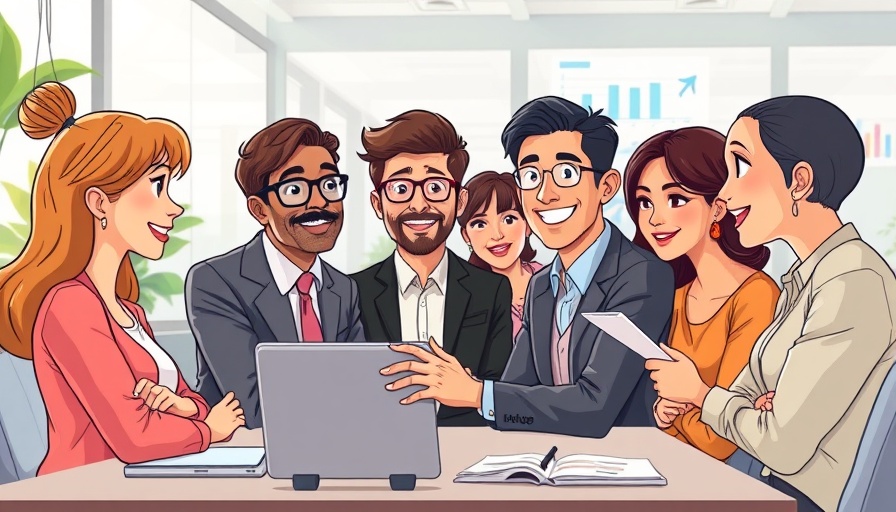 AI committee for small business discussion with diverse team and charts.