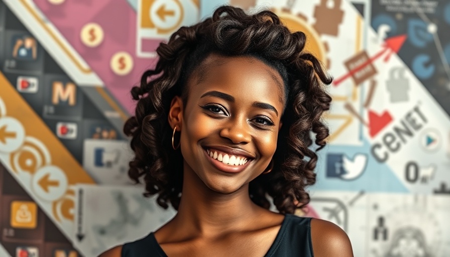 Stylized portrait of woman with social media icons, inclusive marketing trends 2025.