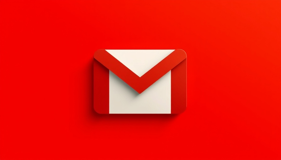 Minimalistic Gmail logo on bright red background.