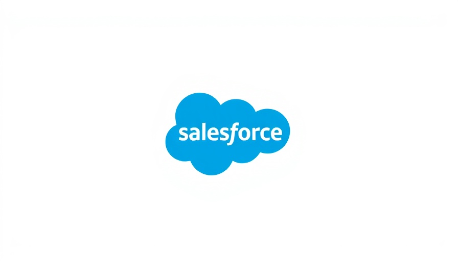 Salesforce logo on white background representing AI implementation for small business.