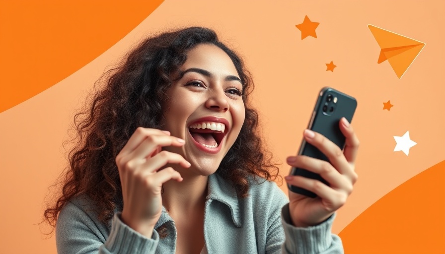 Joyful woman enhancing LinkedIn presence with vibrant design.