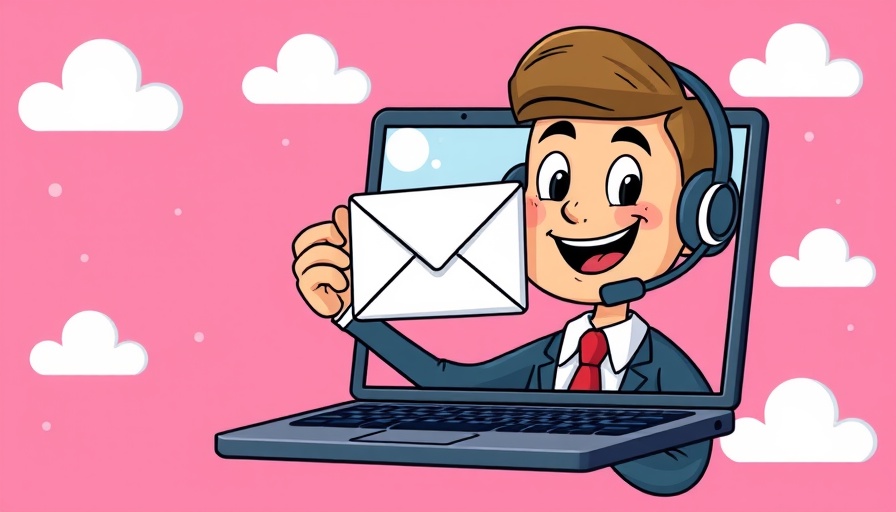 Cartoon of AI customer service rep holding an email envelope.