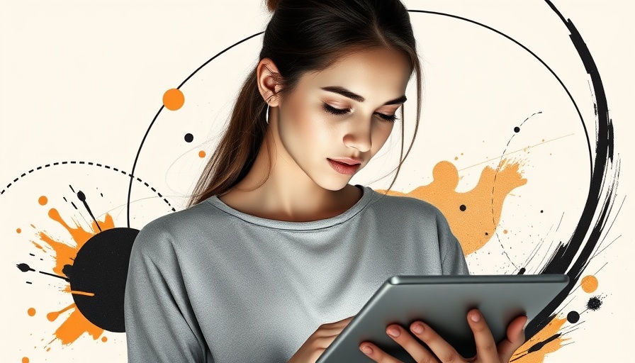 B2B buyer journey map concept with woman using a tablet.
