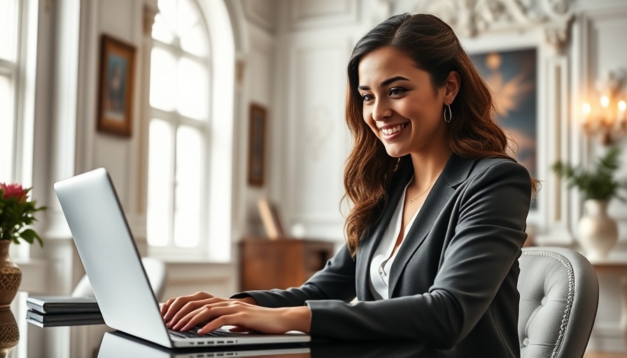 Smiling woman planning to start a hat business on laptop.