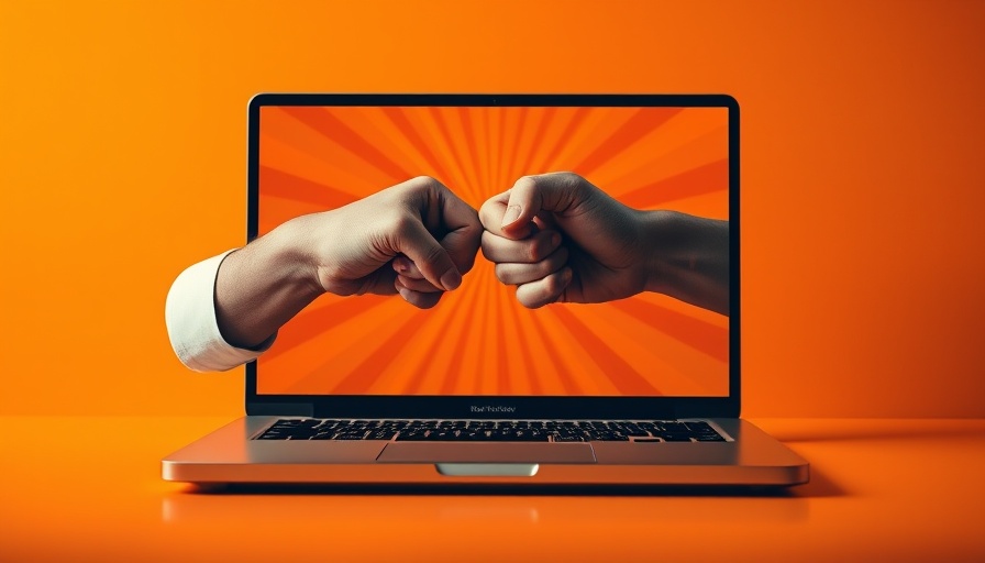 AI workflows concept with laptop and fist bumping hands.