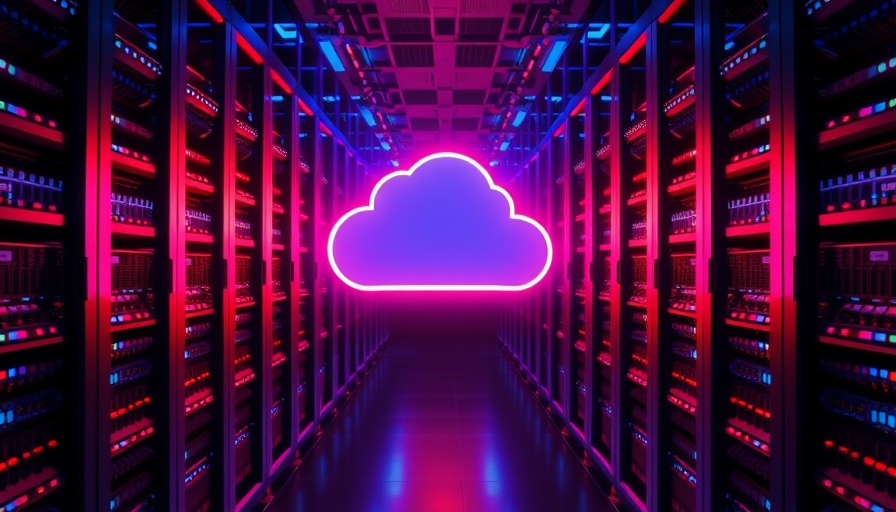 Futuristic server room with glowing cloud icon representing LLM Data Masking.