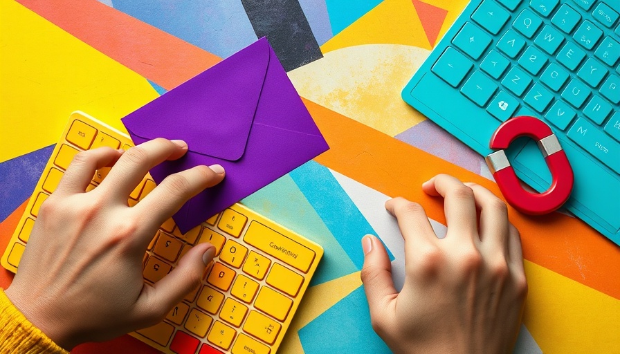 Colorful collage on how to grow a newsletter with keyboard and envelope.