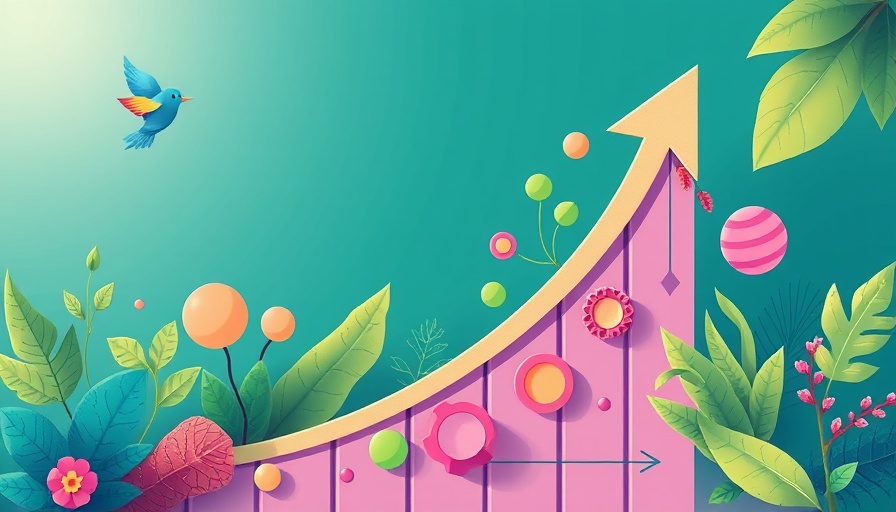 Illustration of digital transformation with graph and nature elements