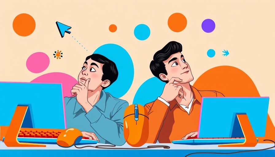 Abstract collage of men, keyboards, and graphics for AI tools marketing.