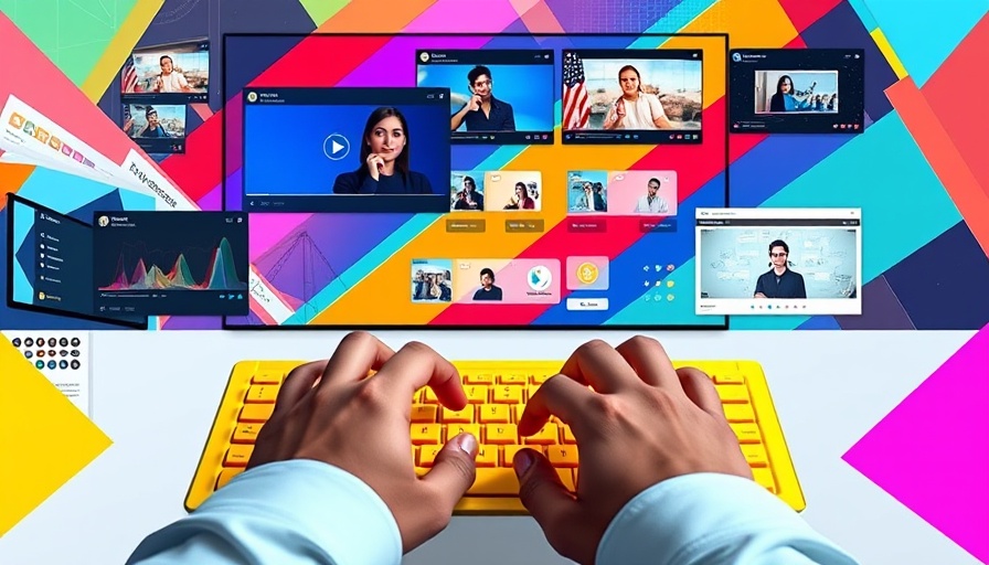 Collage showcasing popular AI video tools with yellow keyboard.