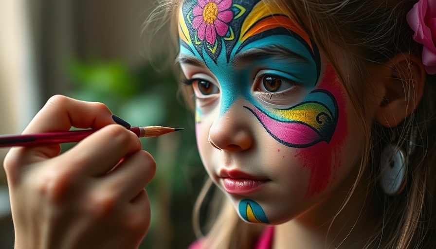 Young girl having vibrant face paint applied