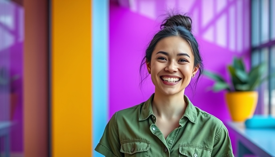 Cheerful woman with abstract shapes, HubSpot Operations Hub pricing guide.