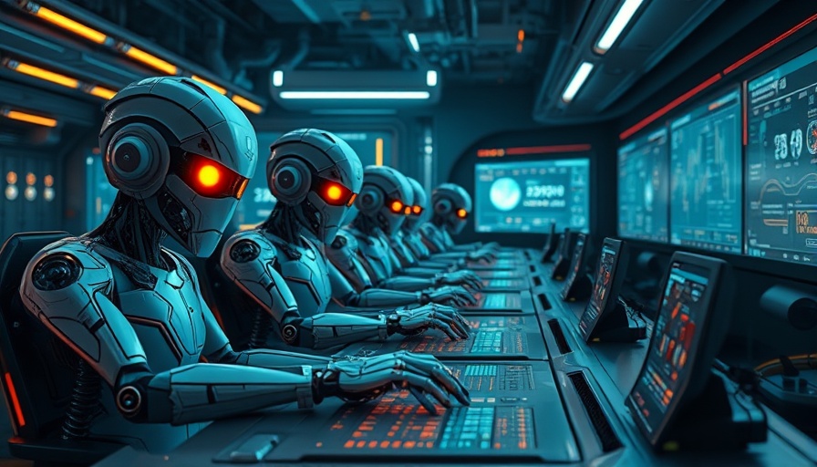 Futuristic robots analyzing data at a high-tech control center, AWS Bedrock AgentCore theme.