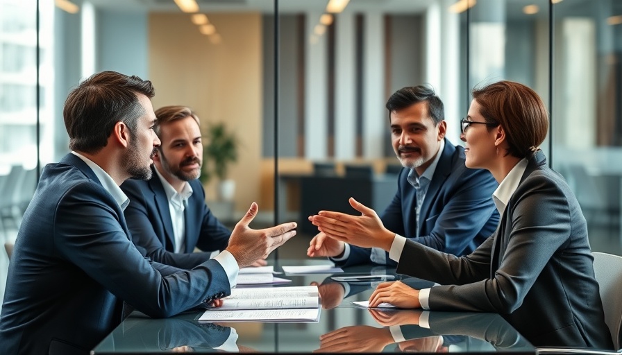 Business professionals discussing B2B personalization strategies in an office.