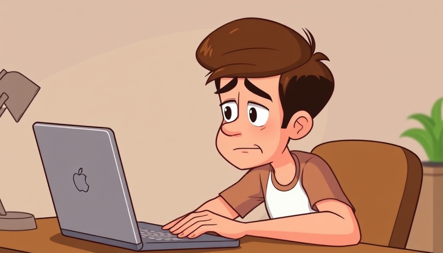 Cartoon of a young man frustrated with website performance.